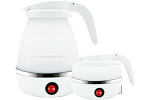 OHHXGK Faltbarer Wasserkocher, 600ml Reise Wasserkocher Klein, Silikon Kompakt Wasserkocher Klein Platzsparend für Camping, Reise, Outdoor (Weiß)