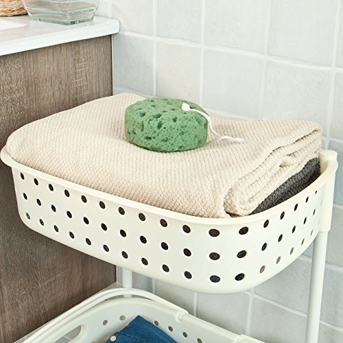 SoBuy® Wäschewagen, Badregal, Aufbewahrungswagen, Wäschesammler, Wäschebox, Wäschekorb mit 2 Körben, FRG30-W - 6