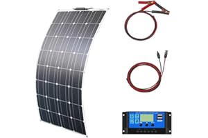 Aysolar 100W 12V Kit Panel Solar flexible Módulo Fotovoltaico Monocristalino Flexible 10A Controlador Solar para Autocaravana, Barco, Automóvil, Caravana, Carga de batería de 12V