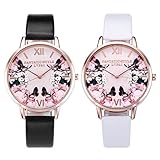 JSDDE Uhren Set Modische Schmetterling Blumen Armbanduhr Basel-Stil Damen Uhr PU Lederband Rosegold Analog Quarzuhr (Set/2er)