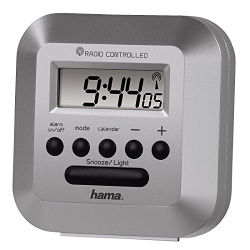 Hama Funkwecker RC 40, mit Hintergrundbeleuchtung, Uhr-/Kalender- und Weckfunktion, silber