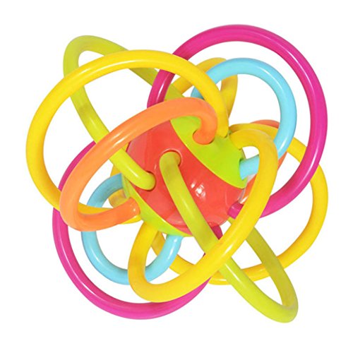 Amazemarket 12 cm Infant Baby Rattle Creative Appease Toy Activity Silicone Teether Bite Rings Grasp Grab Ball Ring Colorful Intelligent Development Gift Random Color (baby teether ball)