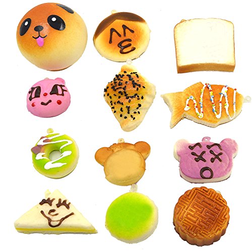 Gosear 12 Pcs Kawaii Mini Matschig Weich Simuliert Food Panda Brot Kuchen Brötchen Anhänger Schlüsselanhänger Schlüsselanhänger Handy Kette Riemen Ornamente Zubehör Random-Stil - 7