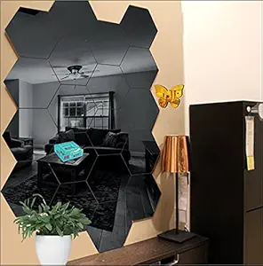 Look Decor 20 Hexagon Black with 10 Butterfly Golden (B084P9GP2H) 3D Acrylic Mirror Wall Sticker Decoration for Kids Room/Living Room/Bedroom/Office/Home Wall.