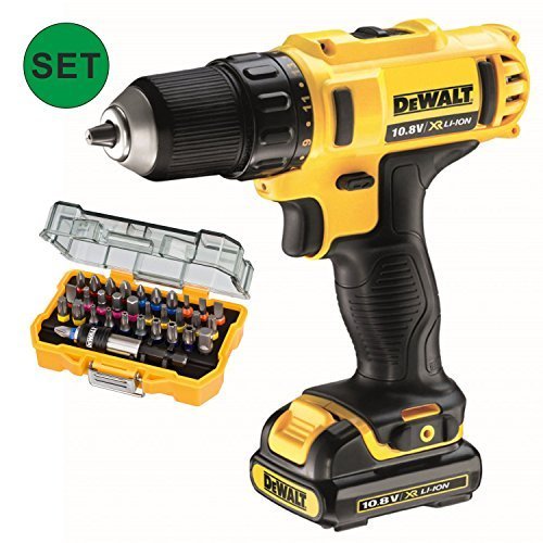 Preisvergleich Produktbild 10,8 Volt Akku-Bohrschrauber DCD710C2 im Set mit Schrauberbits DT7969 von DeWalt AA2017