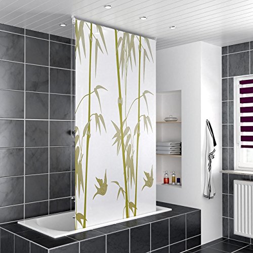 HomeLux Duschrollo Badezimmer Vorhang Deckenbefestigung mit Klemmstange Seitenzug Links oder rechts montierbar 140 x 200 cm Bambus