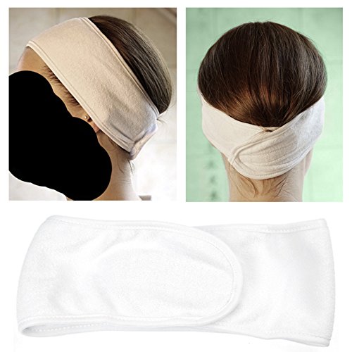 Microfaser Haarband Kosmetex weiß, mit Klettverschluss Haarschutzband, Kosmetik Stirnband, waschbar, 54cm - 2