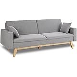 Don Descanso, Sofá Cama 3 plazas Reine, Tapizado en Tela, Color Gris Claro, Sistema Apertura de Libro o Clic-clac, Medida sof