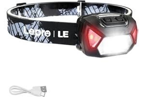 Lepro Linterna Frontal LED Recargable 2000lux, Linterna Cabeza USB Recargable D500, 6 Modos de Luz con Luz Rojo, Impermeable IPX4, Luz Frontal Cabeza para Correr, Camping, Excursión, Pesca