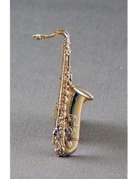 Brosche Motiv Jazz-Saxophon, Metall/Emaille (vergoldet)