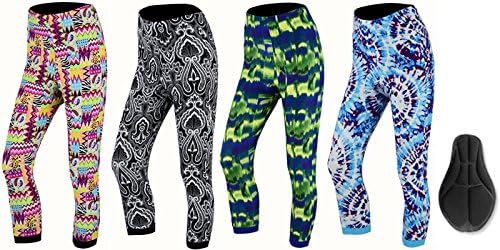 ProAthletica Womens Printed Padded 3/4 Legging Capri Trousers for Summer Cycling (Multi, Small (24"-26") waist)