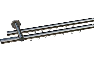 indeko HAMBURG, Gardinenstange mit Innenlauf Ø 20 mm auf Maß, 2-Lauf, edelstahloptik, Komplettset mit Zubehör