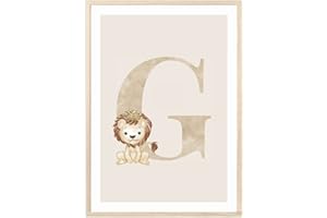 MeinBaby123® Poster con lettere, formato DIN A4, per cameretta dei bambini, decorazione per la cameretta dei bambini, poster per la nascita, poster con lettera iniziale G (leone – G)
