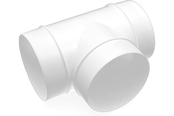 H&C VENT Röranslutning T-stycke 100 mm för ventilationskanal PVC – diameter 100 mm – rak T-väg anslutning runt luftrör systemelement