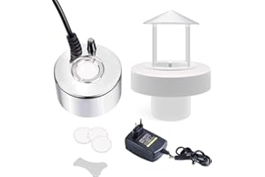 KINGYEENUO Fontaine à ultrasons 350 ml/h, avec protection anti-éclaboussures, flotteur et 3 disques de rechange pour aquarium, étang, réservoir à poissons, boîtier pour reptiles, Rocky, fontaine