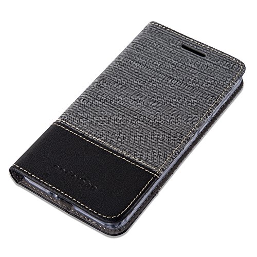 Honor 6 HÃ¼lle in GRAU SCHWARZ von Cadorabo - HandyhÃ¼lle im Stoff Design mit Magnetverschluss Standfunktion Kartenfach Case Cover SchutzhÃ¼lle Etui Tasche Book Klapp Style