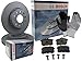 Produktbild Bosch BREMSEN SET VORNE 2x BREMSSCHEIBE BELÜFTET + 4 BREMSBELÄGE, inklusive Montagehandschuhe - Bremsensatz, Scheibenbremse Bremsen Set, Bremskit, Bremsenkit