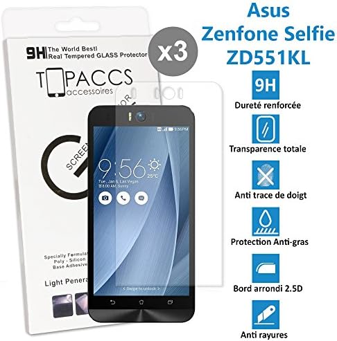 Asus Zenfone zd551kl Selfie – Pack of 3 – Real Glass Screen Protector Tempered Glass Ultra Durable Screen Protector