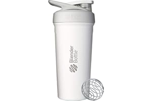 ‎BLENDERBOTTLE BlenderBottle Strada - Edelstahl Trinkflasche, Thermoflasche mit BlenderBall, Protein Shaker und Fitness Shaker, BPA frei, Doppelwandig, Vakuum isoliert - weiß, 375 g