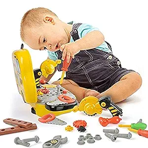 DHARTI ENTERPRISE Kid Tool Set Toys for Kids Pretend PlaySet Role Play Engineer Workshop Tool Portable Tool Set Toy with Briefcase Construction Tools Kit Toys for Kids Boys Girls (Yellow)