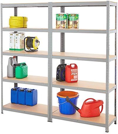 Cownic Heavy Duty 5 Tiers Boltless Shelving Unit Commercial Racking Garage Shelving Unit Storage Shelf Display (2 x Unit, Silver)