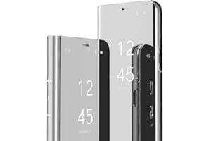 COTDINFOR Compatible with iPhone 13 Custodia Trucco Specchio Sottile Clear View Cases Flip Cavalletto Pieghevole Custodia Paraurti Bumper Cover per iPhone 13 Case Mirror Silver MX.