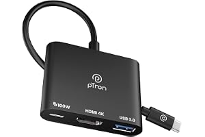 pTron Nexo 3 in 1 Type C to HDMI Adapter, Multiport USB C Hub with 4K@30Hz, USB 3.0 @ 5 Gbps, 100W PD Charging Port for Laptop, MacBook, PC and Other Type C Devices (Black)