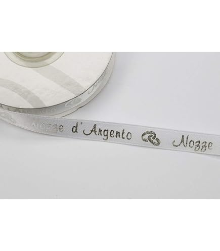 Nastro raso scritta ARGENTO 25 ANNIVERSARIO 15 mm x 25 metri