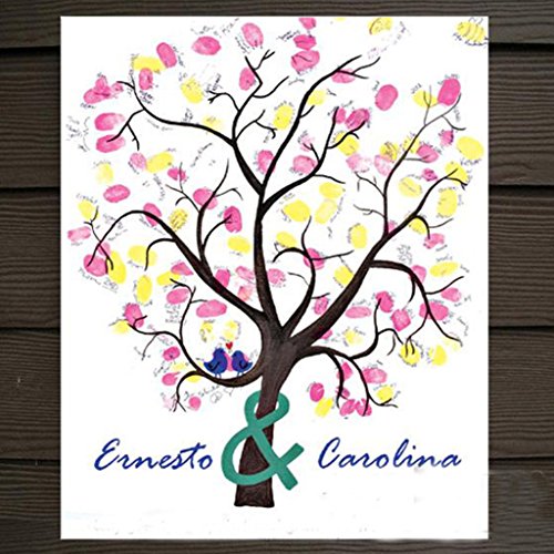 Fingerabdruck Hochzeitsbaum Gästebuch Weddingtree Leinwand Hochzeit Deko – Baum der Liebe, 60X75CM - 7