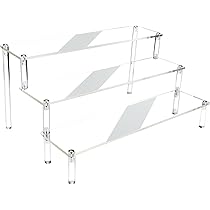 Set 3 Alzate Display In Acrilico Trasparente - Scaffali Per Vetrina, 3 Misure Diverse