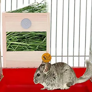 Sage Square Natural Wooden Cage Attach Hay Rack / Grass Feeder / Holder for Rabbit / Guinea Pig / Ferret