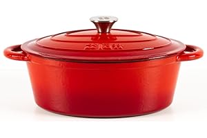Lätt Home Cocotte in Ghisa Smaltata Rossa. Forno Olandese Pentola Ovale Antiaderente 29x21x11 CM - 3,85 L. Casseruola Pentola in Ferro per Induzione, Vetroceramica e Forno