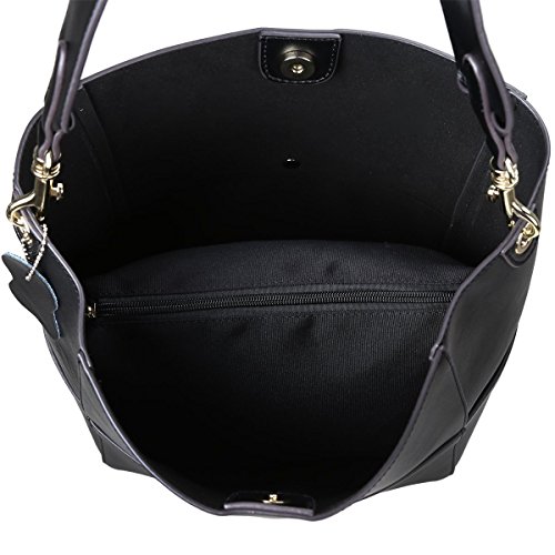 S-ZONE Frauen Farbblockierung Echtes Leder Schulter Beutel Handtaschen  Schwarz 