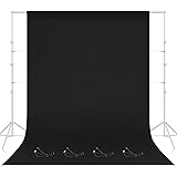 EMART 1.8 x 2.8m/ 6 x 9 ft Photography Backdrop Background with 4 x Backdrop Clip, Black Muslin Background Screen for Photo V
