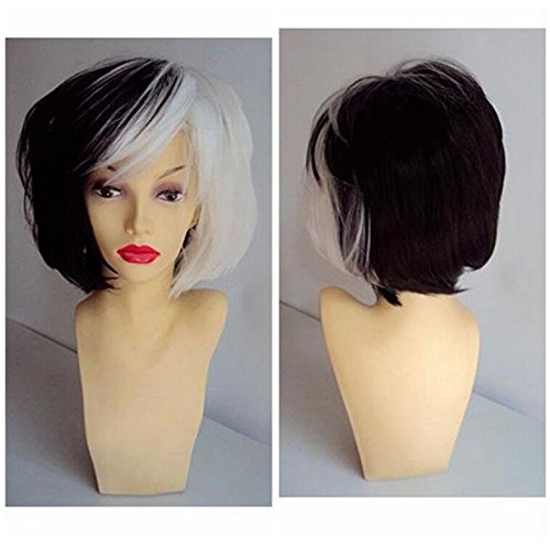 Cool2day Black and white mixed section popular wigs short straight cosplay wig women and men Synthetic wigs