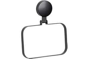 WENKO Static-Loc® Plus Handtuchring Pavia Schwarz, Handtuchhalter, Befestigen ohne bohren, sicherer Halt durch statische Haftung auf glatten, luftundurchlässigen Flächen, 18,5 x 2 x 21 cm, Stahl matt