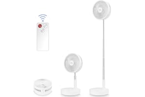 AICase Ventilador de Pie Silencioso con Control Remoto, Altura Regulable y Plegable, 4 Velocidades, 4 Modos,batería de 7200 mAh con Temporizador,Cargando Via USB