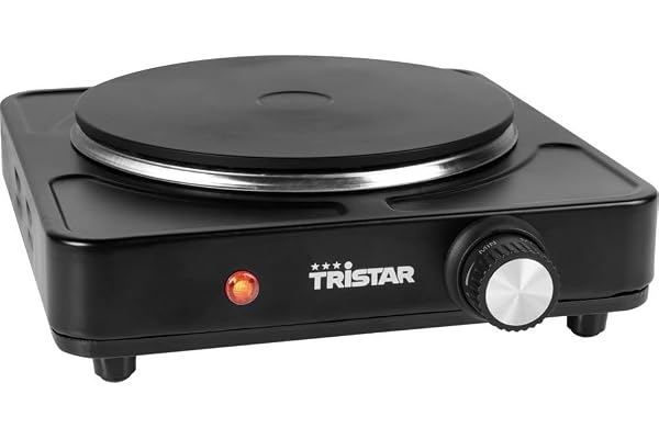 Tristar Bärbar spis – enkel flamma – för studentboende, camping, pentry – 18,5 cm diameter – justerbar termostat – 1 500 W – KP-6151