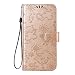 Produktbild LMAZWUFULM Hülle für LG Mobile K8 2017 / LG M200N (5,0 Zoll) PU Leder Magnetverschluss Brieftasche Lederhülle Prägung Cartoon Kätzchen Muster im Bookstyle mit Standfunktion und Karten Slot Schutzhülle Ledertasche Flip Cover für LG K8 2017 Gold