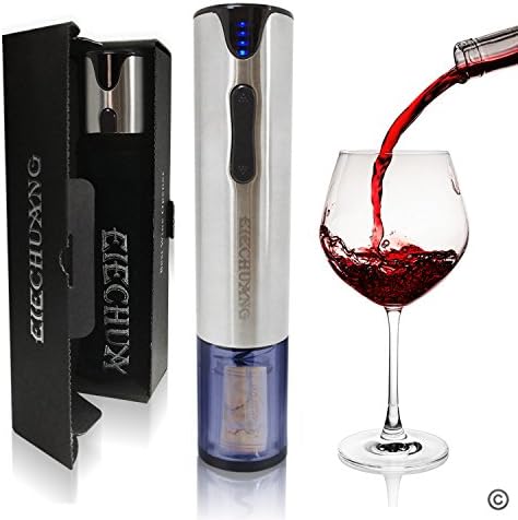 Rechargeable Electric Corkscrew, Cordless Wine Opener with LED Indicator Light, Stainless Steel Highly polished technology, FREE Foil Cutter, Silver
