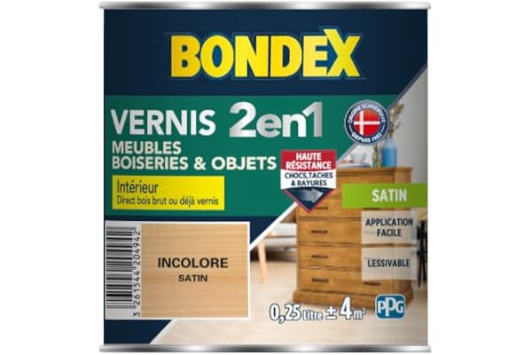 BONDEX - Vernis - Protège et Embellit le Bois - Satin - 0,25l - Incolore