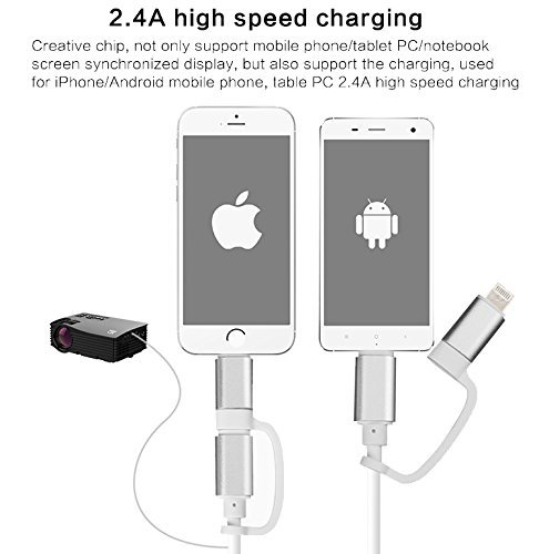 Lightning Micro USB HDMI kabel, Hizek 2M 8 Pin 2 in 1 Apple Android zu HD1080p HDTV Adapterkabel mit USB Kabel für iPhone 7/7Plus/6/6sPlus, Samsung Galaxy S6/S7 Edge/HTC - 4