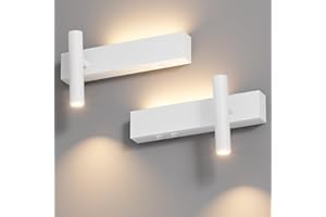 Klighten Lampa ścienna LED, 2 sztuki, 3 W + 3 W, 2 żarówki, 3000 K, z 2 przełącznikami, okrągły reflektor ścienny, obracany o 330°/60°, do salonu, aluminium, ciepła biel, biały