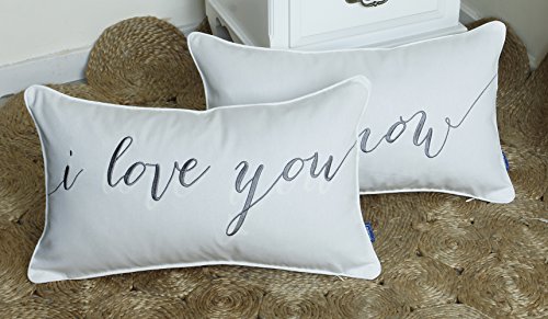 DecorHouzz EU I Love u I know Set of 2 Pcs Embroidered Pillow Case Pillow Cover Decorative Pillow Cushion Cover Couple Wedding Anniversary (12X20, White)