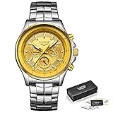 Watch-LUTEM Herren Luxus Wasserdichte Armbanduhren Uhren Uhr mit Edelstahlband, Männer Sport Business Casual Uhr, Leuchtzeiger, Woche/Datum / 24 Stunden-Anzeige