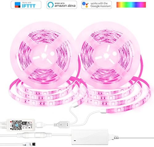RGB LED Strip Lights, Wifi Wireless Smart Phone Controlled Rope Lights Kits, 12V waterproof LED Flexible Tape Light with 24 Key Remote, 10M 30LED/M SMD 5050, Work with Alexa &amp; Echo Dot, Compatible with Google Home Assistant &amp; IFTTT