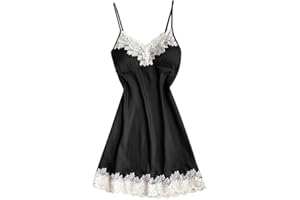 RIOU MUJER Señoras Mujer Sexy Pijamas Gran tamaño Divertido Suspender Falda satén Encaje Costura camisón Dormir Peluche Ropa Interior Tela de satén picardías Atractivo Conjuntos riou