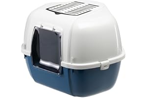 Ferplast Bac Litiere pour Chat, Maison de Toilette pour Chat, Bac à litière d'angle, 2 filtres à Charbon Actif Anti-Odeur Inclus, Porte battante obscurcie, 57,5 x 51,5 xh 42 cm, Mika