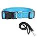 Produktbild ITODA Halsband Nylon Personalisierter Hundehalsband Reflektierende Halsband und Hundeleine im Set Stickerei Blau Halsband mit Gravur Nach Wunsch für große,mittelgroße,Mittlere,Kleine Hunde L
