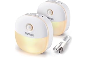 ‎AUVON AUVON Nachtlicht mit Bewegungsmelder & Dämmerungssensor, Aufladbar USB Nachtlicht Kinder mit AKKU, Magnetische Design, Auto/ON/OFF Modi, Nachtlampe für Kinder Schlafzimmer Badezimmer Gang, Warm Weiß